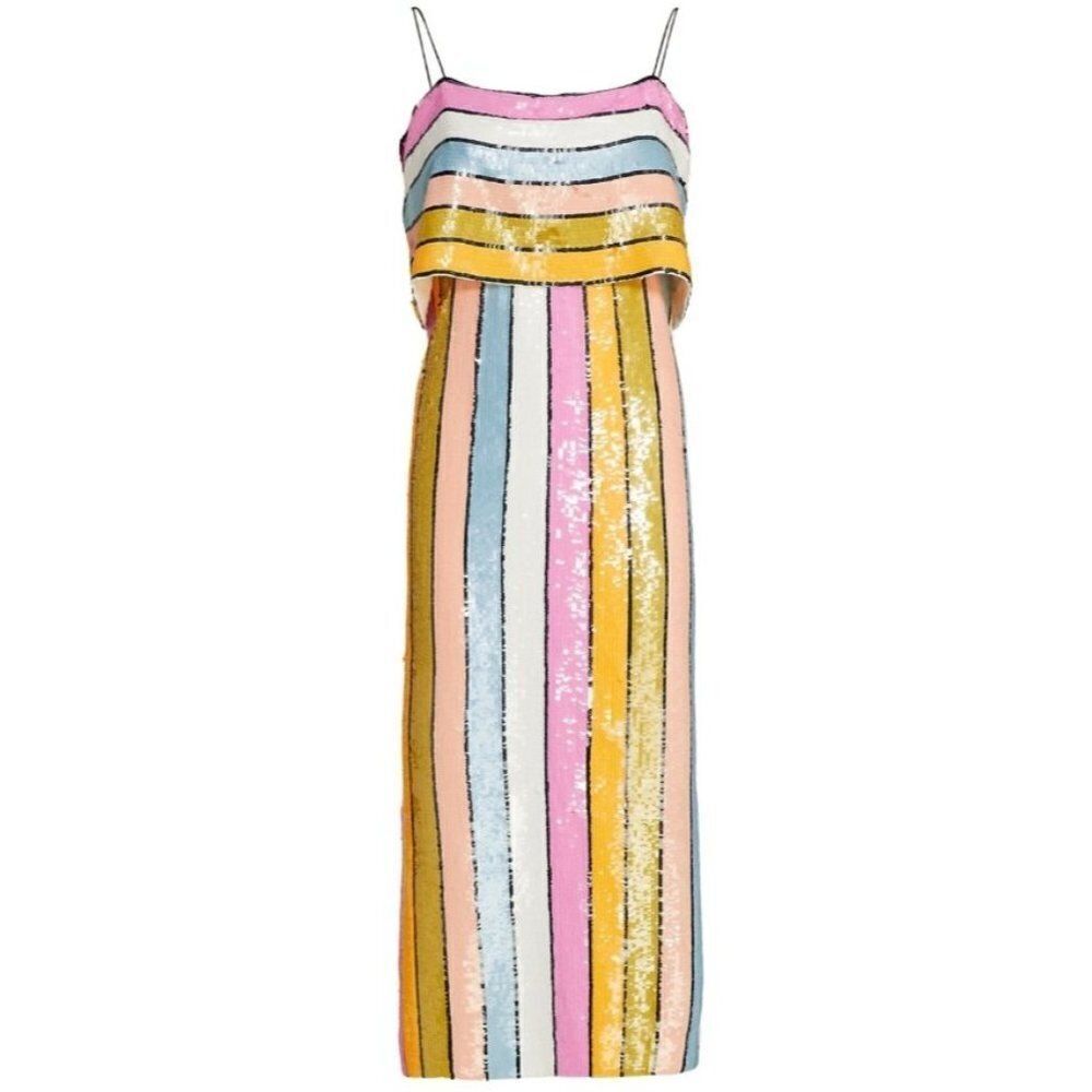 Veronica Beard Ivanna Striped Sequin Midi-Dress